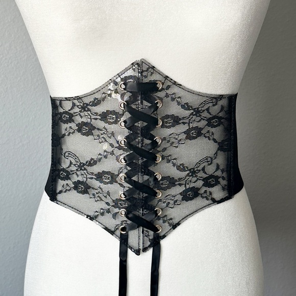 Romantic Black Lace Corset Style Waist Belt Stretch Snap Back Closure Size Small - Picture 3 of 12